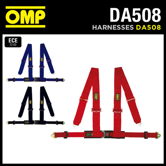 DA508 OMP 'RACING 4M" HARNESS 3" SHOULDER STRAPS SNAP-HOOK RED / BLACK / BLUE