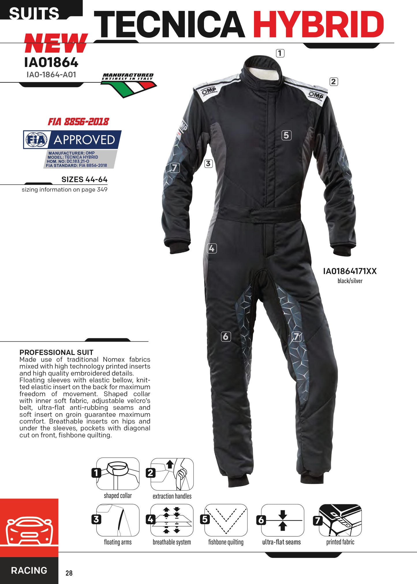 OMP Tecnica Hybrid Race Suit Fireproof Overalls Race Rally Motorsport Racing FIA