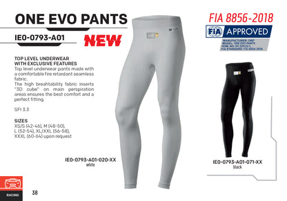 OMP One Evo Pants Racing Fireproof Underwear Long Johns FIA 8856-2018 Approved