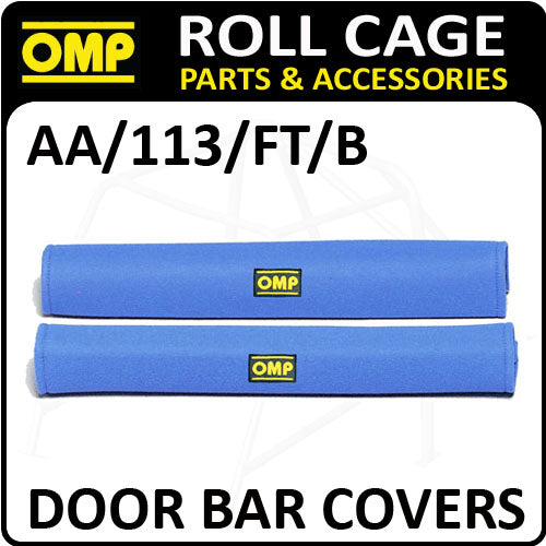 AA/113/FT/B OMP ROLL CAGE DOOR BAR COVERS 50cm BLUE VELOUR + RIP TAPE CLOSING!