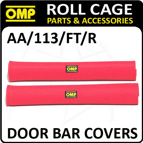 AA/113/FT/R OMP ROLL CAGE DOOR BAR COVERS 50cm RED VELOUR +  RIP TAPE CLOSING!