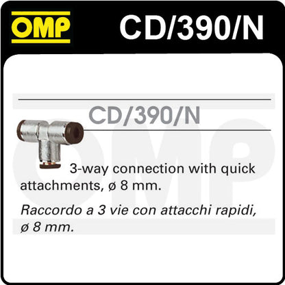 CD/390/N OMP PLATINUM FIRE EXTINGUISHER 8mm CONNECTION PIECE 3 WAY "T" SHAPE