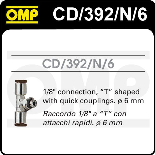 CD/392/N/6 OMP PLATINUM FIRE EXTINGUISHER 6mm CONNECTION PIECE 1/8" T SHAPE