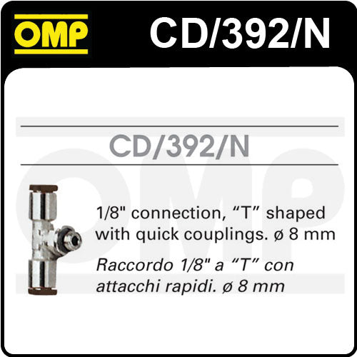 CD/392/N OMP PLATINUM FIRE EXTINGUISHER 8mm CONNECTION PIECE 1/8" T SHAPE