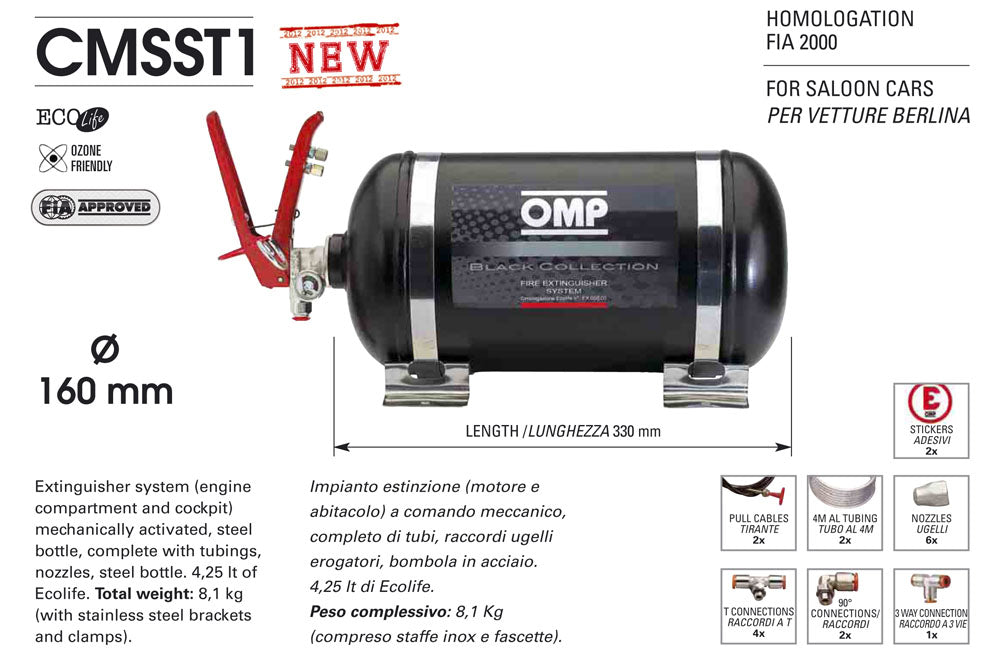 CMSST1 OMP Racing Feuerlöschsystem 4,25 l Ecolife 160 mm, FIA-zugelassen