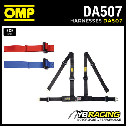 DA507 OMP 'ROAD 4M' HARNESS 2" BELTS with 4-POINT SNAP-HOOK - RED / BLACK / BLUE