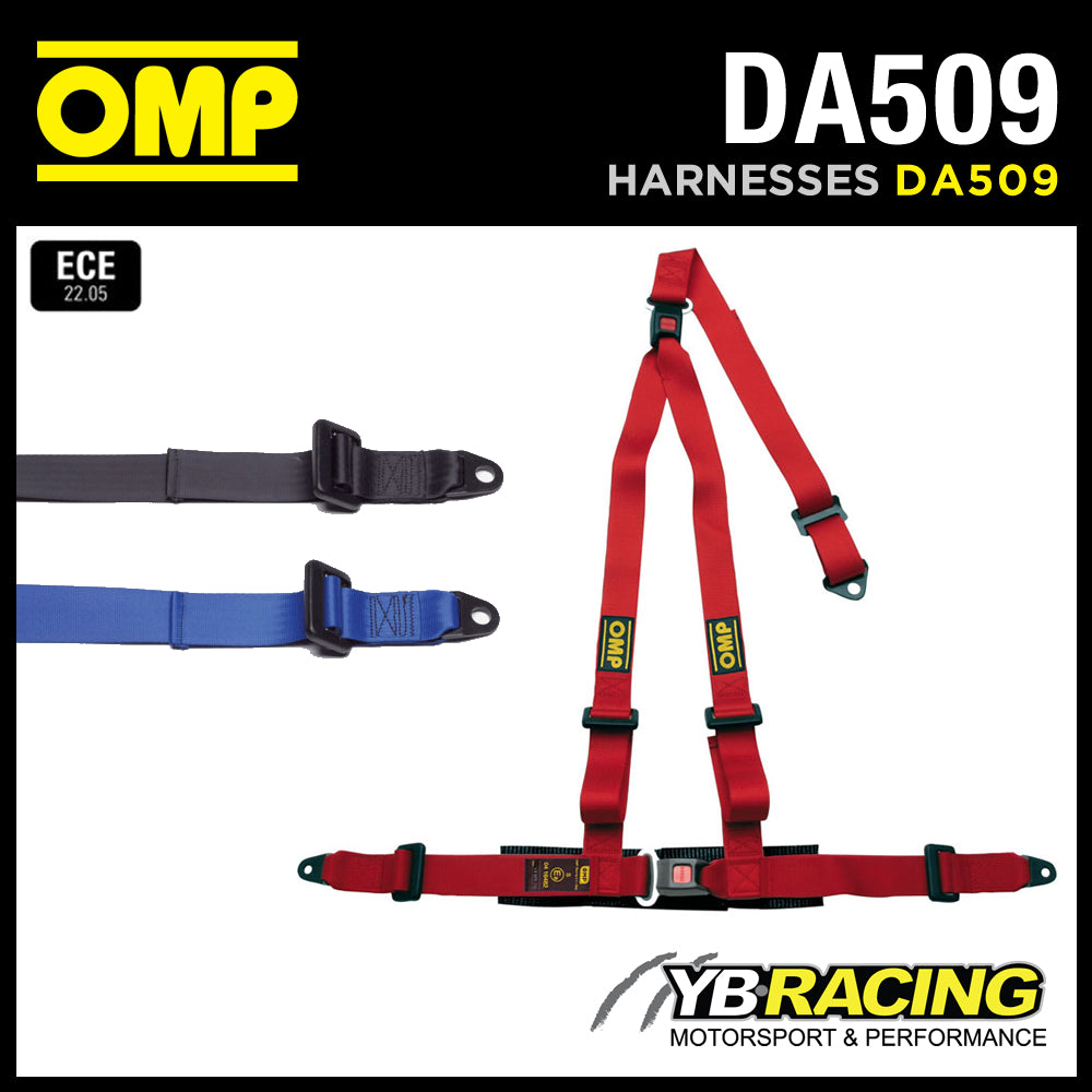 DA509 OMP 'STRADA 3' ROAD HARNESS 3-POINT 2" STRAPS BOLT-IN - RED or BLACK