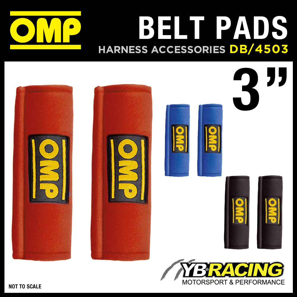 DB/450/3" OMP RACING HARNESS SEAT BELT PADS PAIR 3" WIDTH in RED / BLACK / BLUE