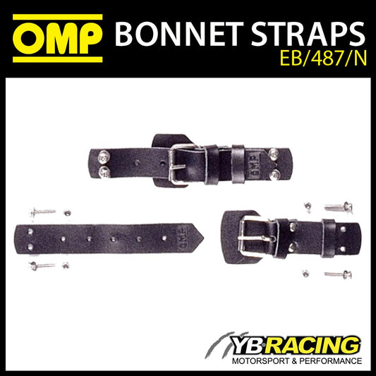 EB/487/N OMP BONNET SECURING LEATHER VINTAGE STRAPS (2) for CLASSIC RACE CARS!