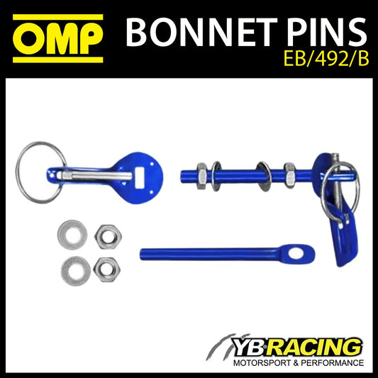 EB/492/B OMP RACING QUICK RELEASE BONNET PINS BLUE ALUMINIUM - PACK OF 2