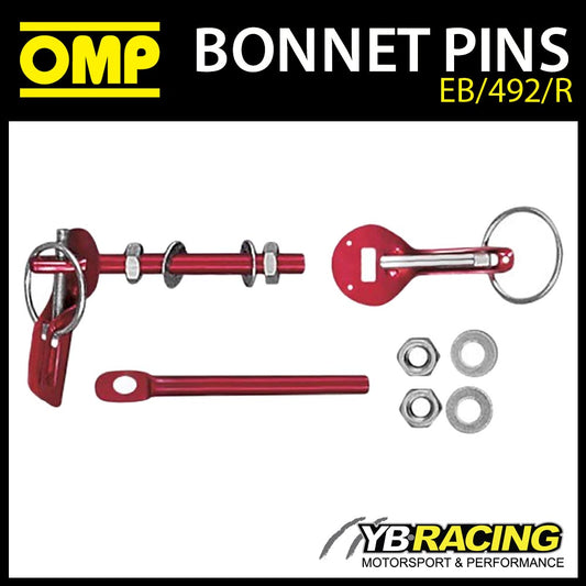EB/492/R OMP RACING QUICK RELEASE BONNET PINS RED ALUMINIUM - PACK OF 2