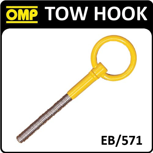 EB/571 OMP RACING YELLOW TOW HOOK 50mm STAINLESS STEEL PAINTED YELLOW