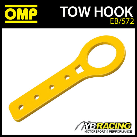 EB/572 OMP RACING FLAT ALUMINIUM TOW HOOK YELLOW for RACE/ROAD/TRACK/RALLY