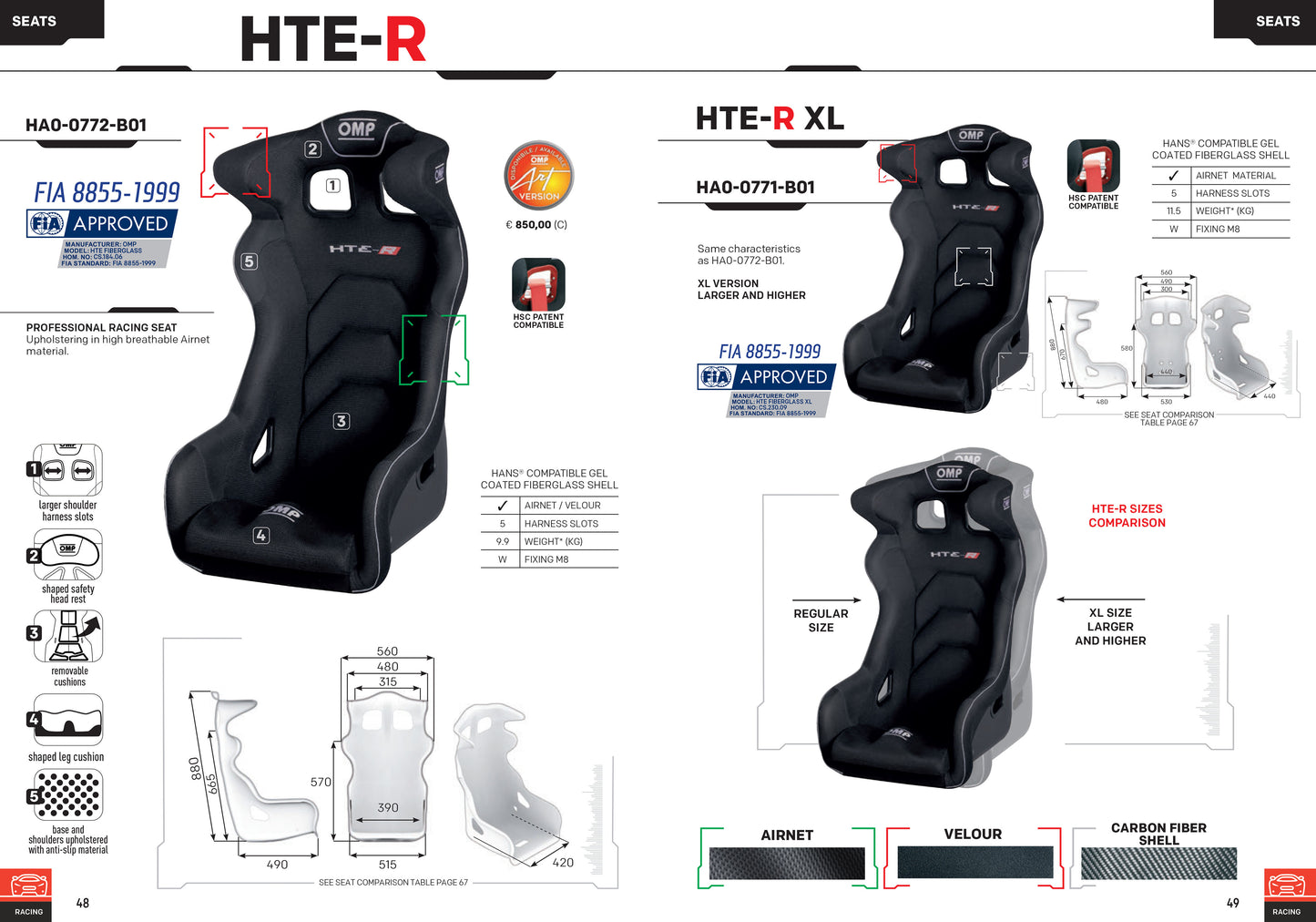 HA/771E OMP HTE-R XL RACE RALLY SEAT FIA EXTRA LARGE VERSION XL LARGER & HIGHER!