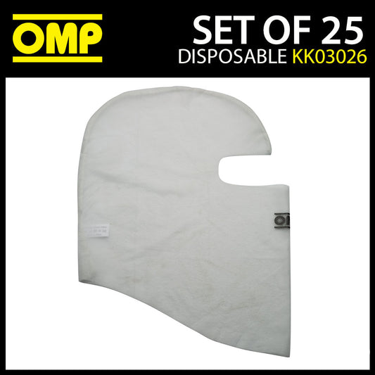 OMP Karting Balaclava White One Size Pack of 25 Disposable Throw Away