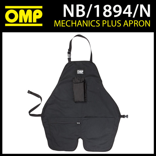 OMP Racing Pit Crew Mechanic Work Apron Black With Pouch & Tool Pockets