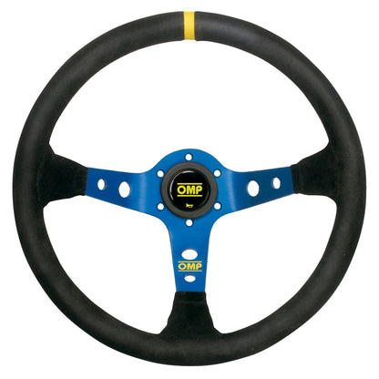 OD/1954/BN OMP CORSICA LEATHER STEERING WHEEL 350mm BLUE ANODIZED SPOKES