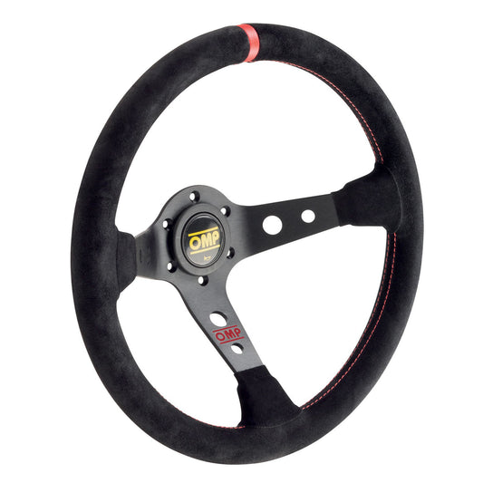 OD/1954/NR OMP CORSICA STEERING WHEEL BLACK/RED 350mm DISHED SUEDE LEATHER