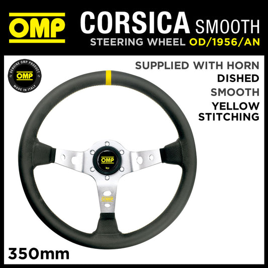 OD/1956/AN OMP CORSICA STEERING WHEEL LEATHER 350mm SILVER ANODIZED SPOKES
