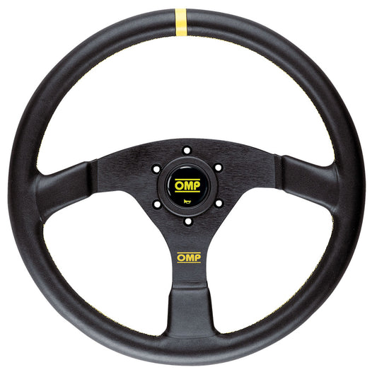OD/1957 OMP VELOCITA STEERING WHEEL SMOOTH LEATHER 350mm BLACK WITH YELLOW TRIM