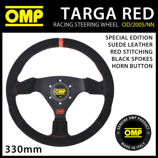 SPECIAL EDITION! OMP TARGA STEERING WHEEL SUEDE LEATHER 330mm RED TRIM & LOGO!
