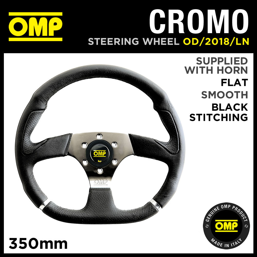 OD/2018/LN OMP CROMO SPORT STEERING WHEEL 350mm CHROME SPOKES in SMOOTH LEATHER!
