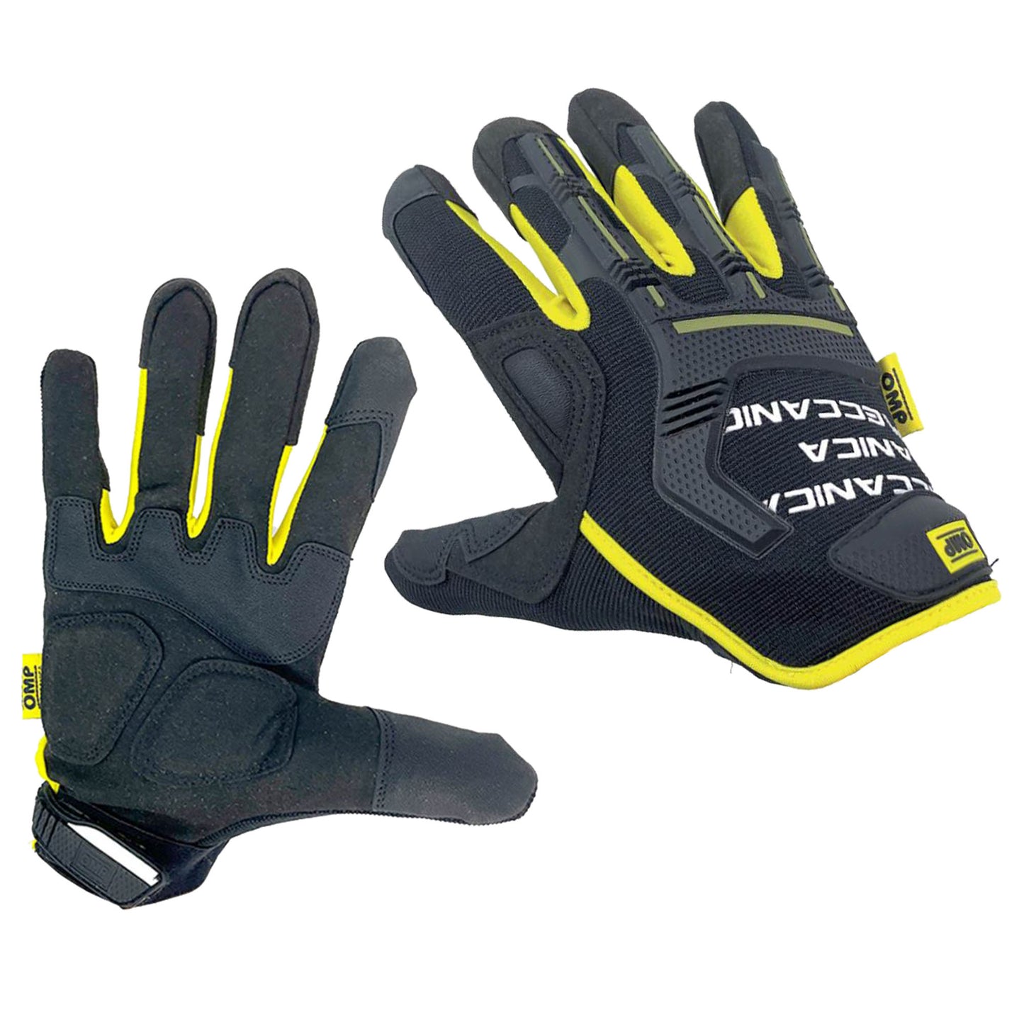 OMP MECCANICA Work Gloves Race Mechanic Team Pitcrew Heavy Duty Black/Yellow
