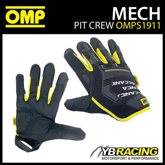 OMP MECCANICA Work Gloves Race Mechanic Team Pitcrew Heavy Duty Black/Yellow