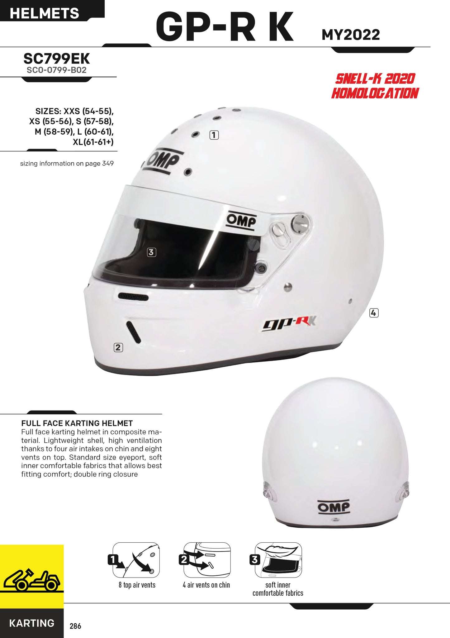 OMP GP-R K Karting Helmet Full Face (Snell-K Spec) Karting Motorsport Racing