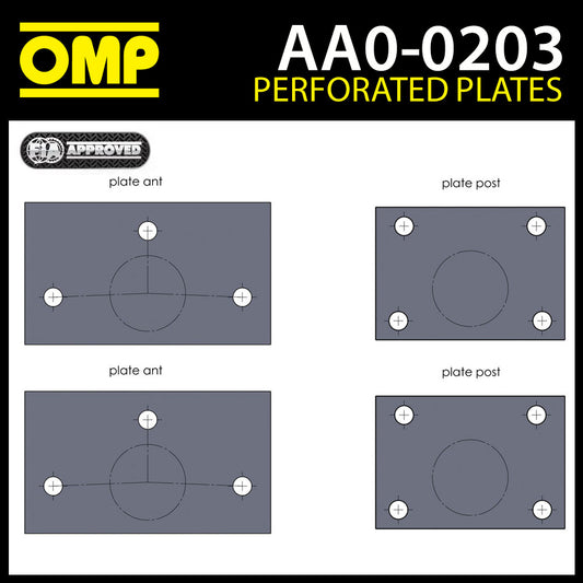 Plaques de fixation pour arceau de sécurité AA/203 OMP à souder à l'avant/à l'arrière - Homologuées FIA !