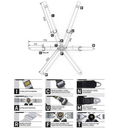 OMP Racing Harness Belts ONE D 2" Saloon Pull Down 6-Point FHR FIA 8853-2016