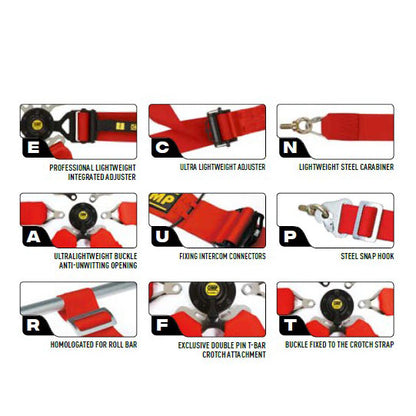 OMP Racing Harness ONE 2" Versa Endurance Safety Belts Saloon Pull Down FHR FIA