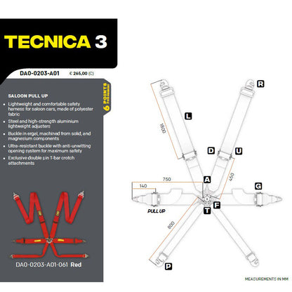 OMP Racing Harness TECNICA 3" Pull Up Safety Belts 6-Point FHR FIA 8853-2016