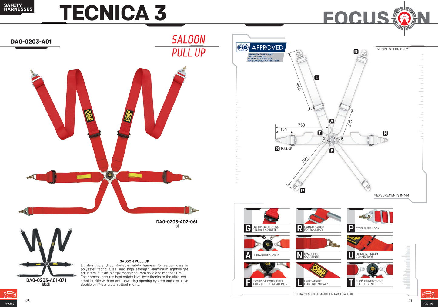 DA0203L OMP TECNICA 3" SICHERHEITSGURT 6-PUNKT RENNEN RALLYE MOTORSPORT FIA FHR