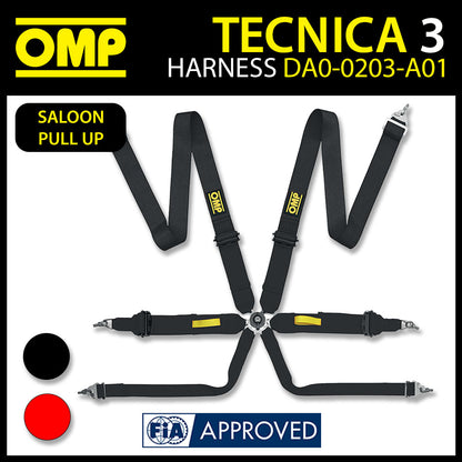 OMP Racing Harness TECNICA 3" Pull Up Safety Belts 6-Point FHR FIA 8853-2016