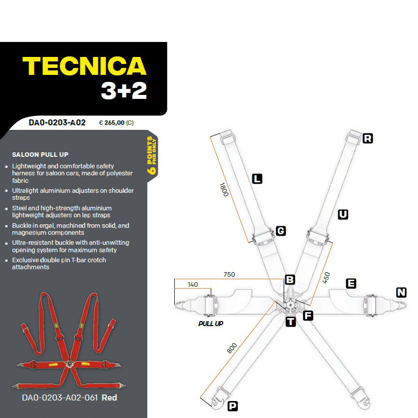 OMP Racing Harness TECNICA 3+2" Pull Up Safety Belts 6-Point FHR FIA 8853-2016