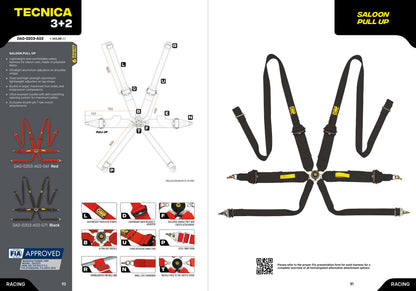 OMP Racing Harness TECNICA 3+2" Pull Up Safety Belts 6-Point FHR FIA 8853-2016