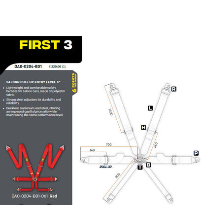 OMP Racing Harness FIRST 3" Pull Up 6-Point Entry Level Safety Belts FHR FIA