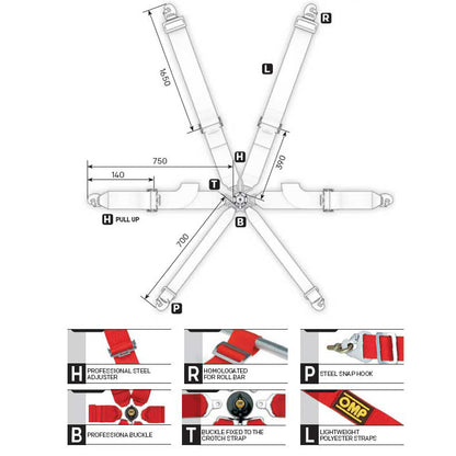 OMP Racing Harness FIRST 3" Pull Up 6-Point Entry Level Safety Belts FHR FIA