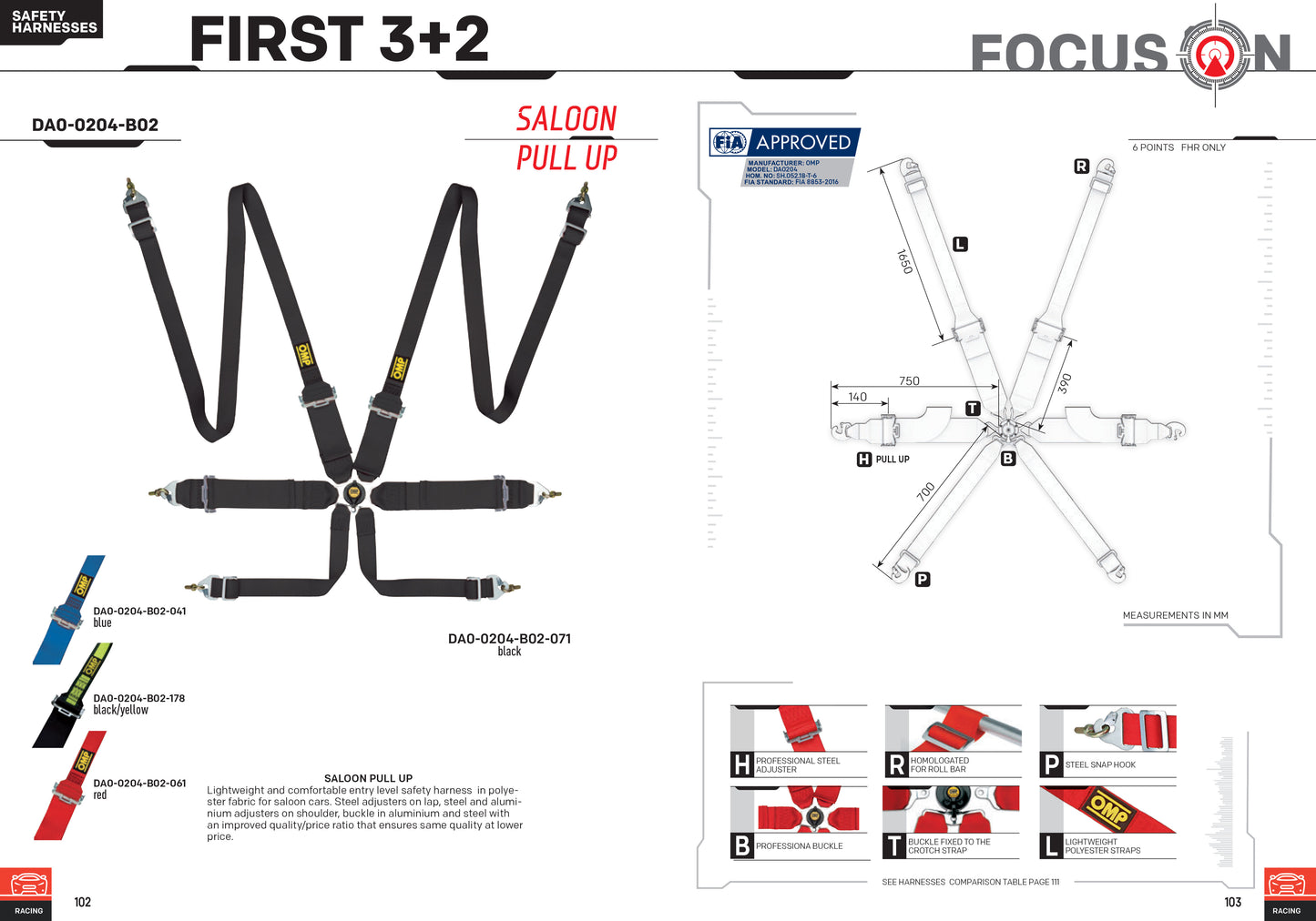 DA0204EH OMP FIRST 3"+2" RACE HARNESS 6-PUNKT EINSTIEGSSTUFE FHR NUR FIA-GENEHMIGT