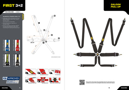 OMP Racing Harness FIRST 3+2" Pull Up 6-Point Entry Level Safety Belts FHR FIA