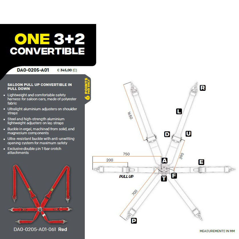 OMP Racing Harness ONE 3+2 Convertible Pull Up/Down Safety Belts 6-Point FHR FIA