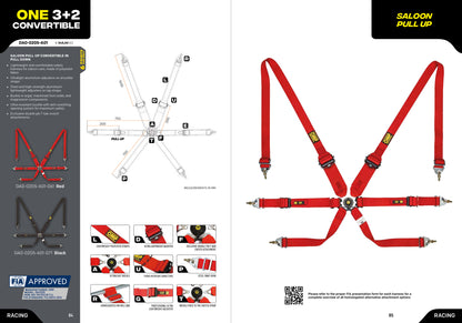 OMP Racing Harness ONE 3+2 Convertible Pull Up/Down Safety Belts 6-Point FHR FIA