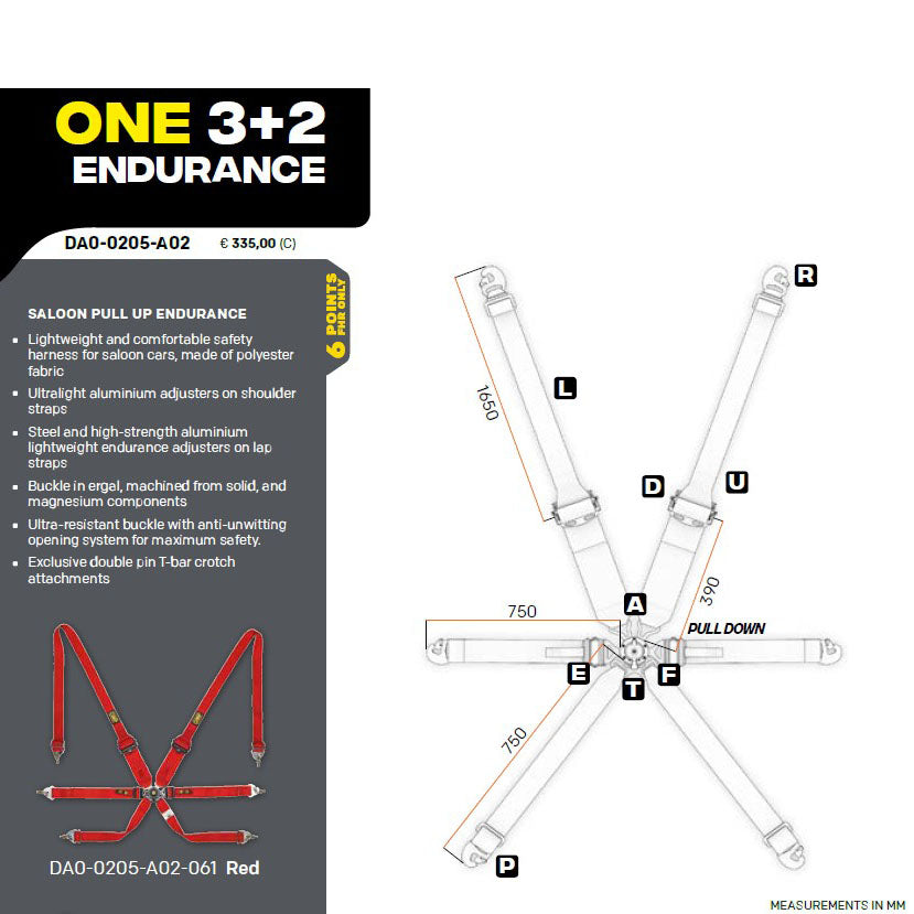 OMP Racing Harness ONE 3+2 ENDURANCE 6-Point Safety Belts Pull Down FHR FIA 8853