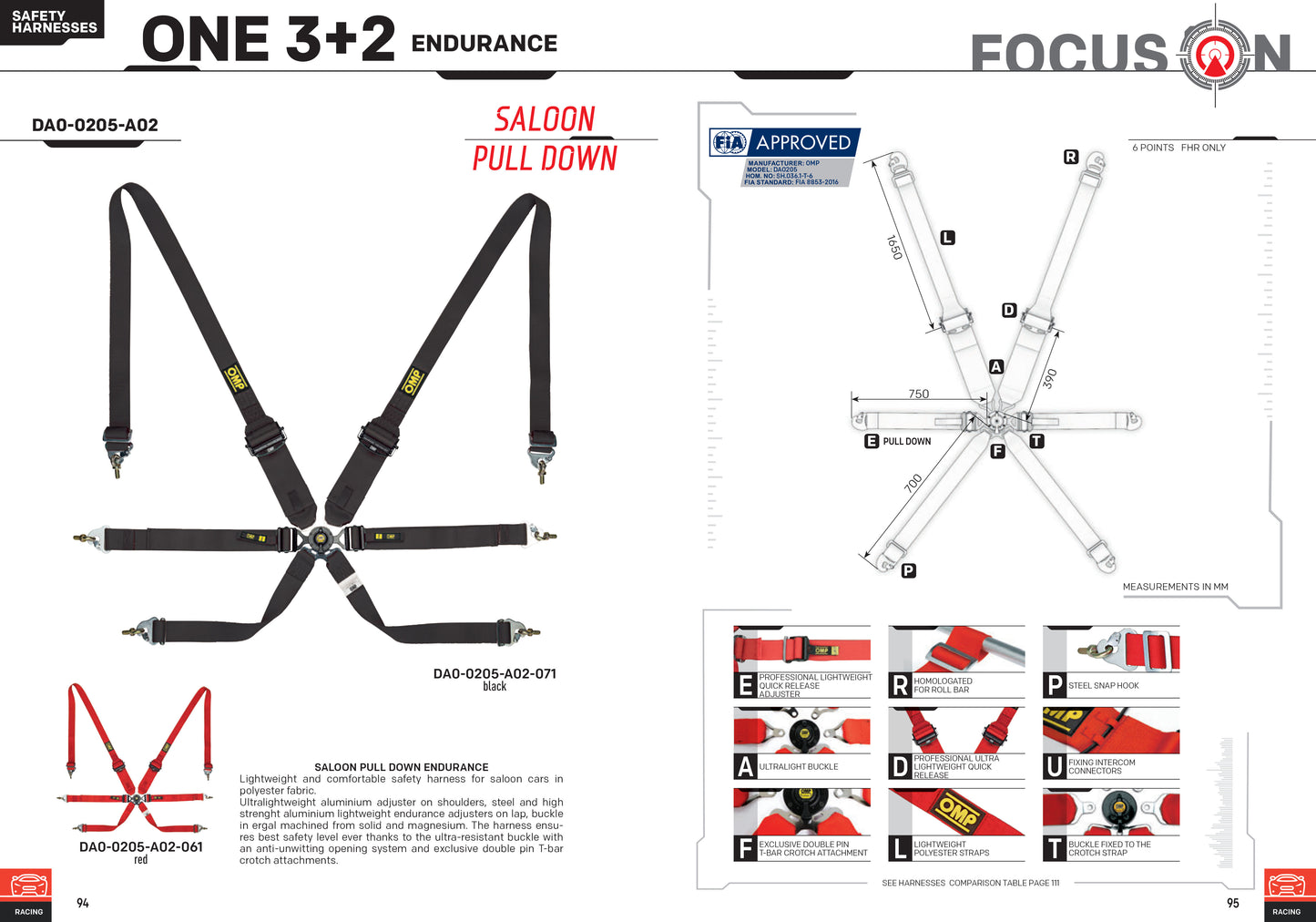 DA0205HSL HARNAIS DE SÉCURITÉ OMP RACING CEINTURES 6 POINTS BERLINE FHR UNIQUEMENT FIA 8853-2016