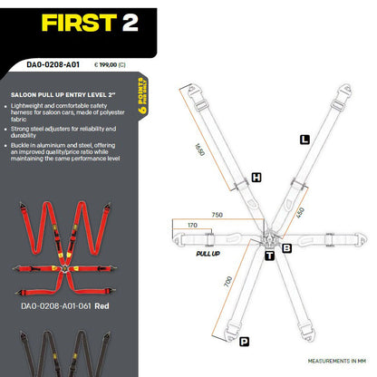 OMP Racing Harness FIRST 2" Pull Up Entry Level Safety Belts 6-Point FHR FIA