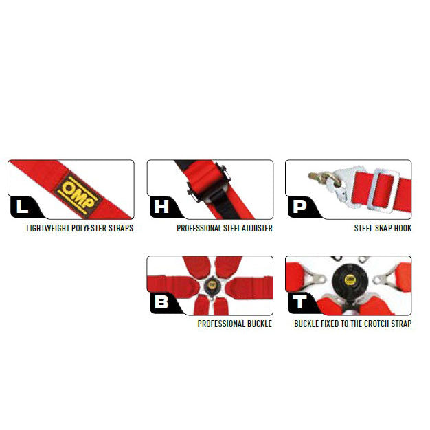 OMP Racing Harness FIRST 2" Pull Up Entry Level Safety Belts 6-Point FHR FIA