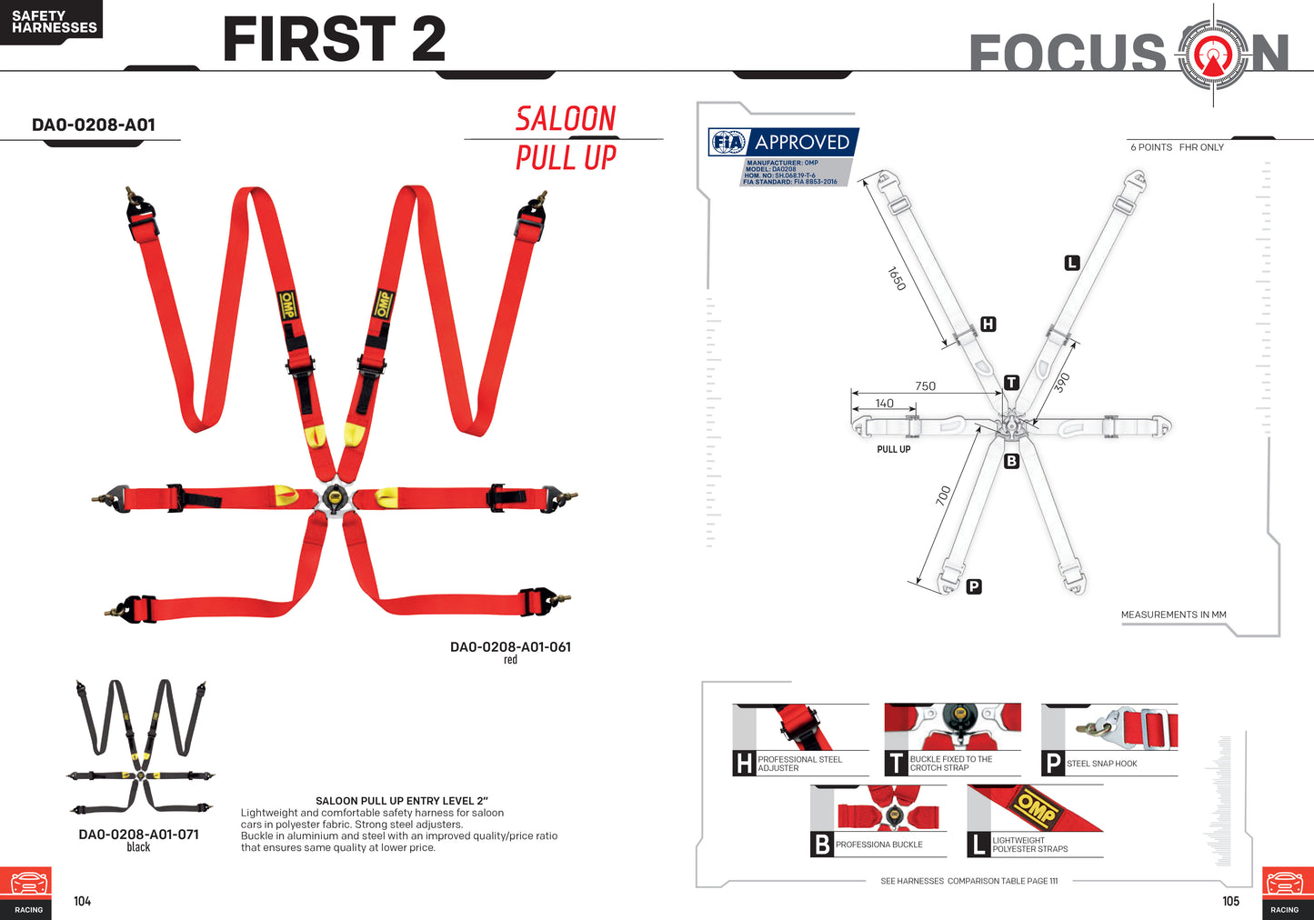 DA0208H HARNAIS OMP PREMIER 2" CEINTURES 6 POINTS RALLYE DE COURSE MOTORSPORT FIA 8853-2016