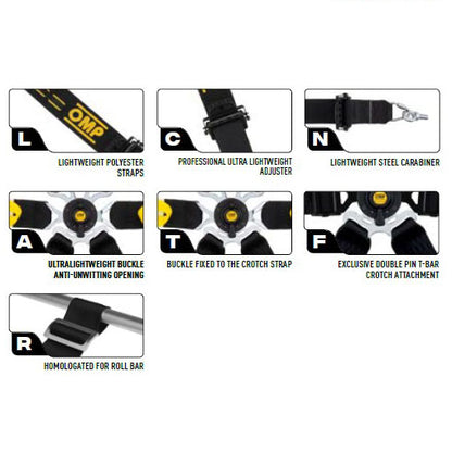 OMP Racing Harness Belts ONE 2" WRC SALOON PULL UP 6-Point FHR FIA 8853-2016