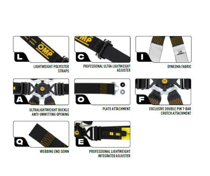 OMP Racing Harness ONE 2" Endurance Pull Down Safety Belts 6-Point FHR FIA 8853